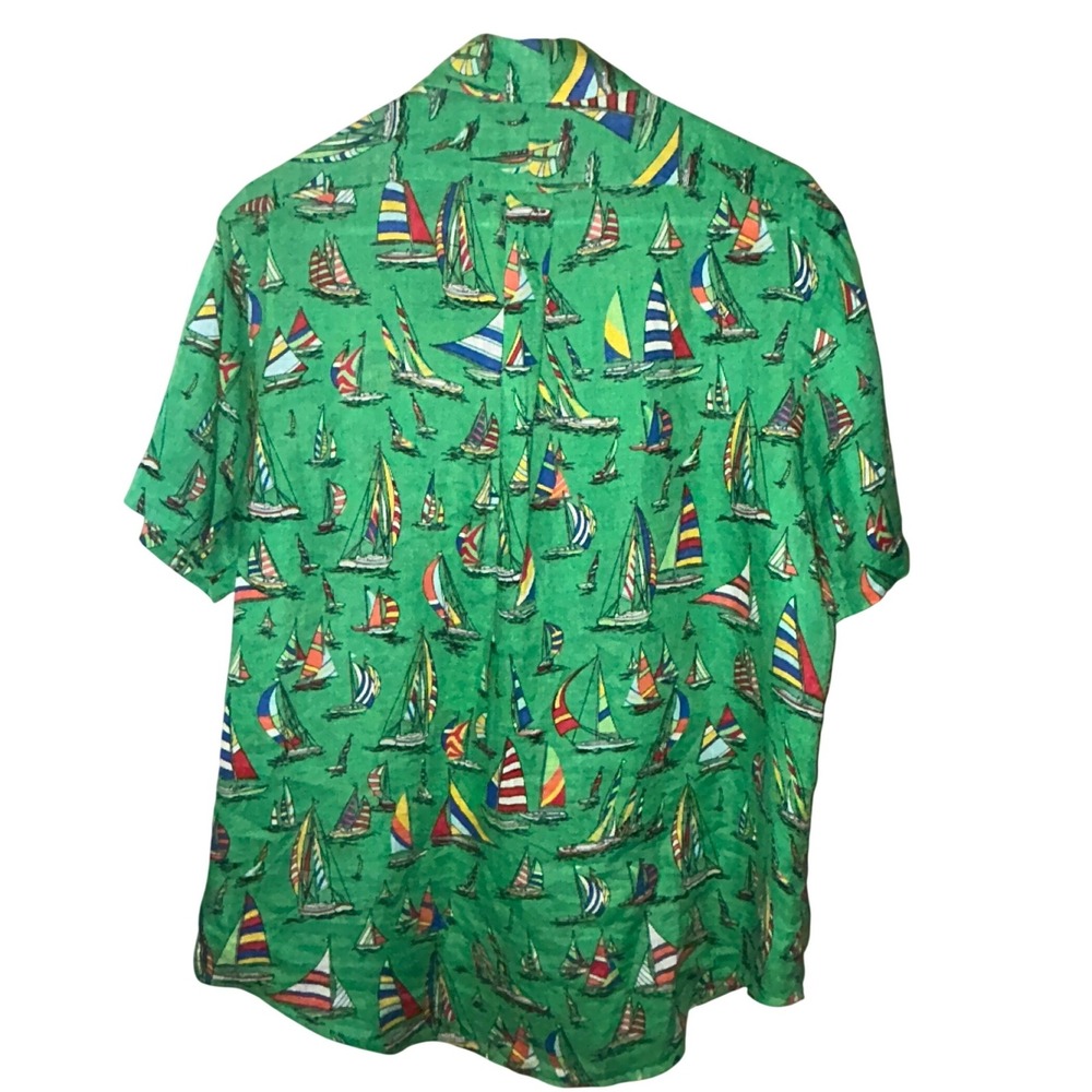 Polo Ralph Lauren Mens Green Linen Sailboat Print Shirt Classic Fit M - Picture 4 of 9